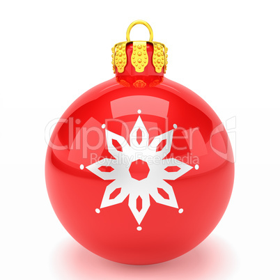 3d render - red christmas bauble over white background