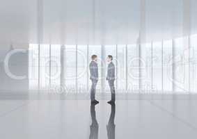 Two business people with transition background