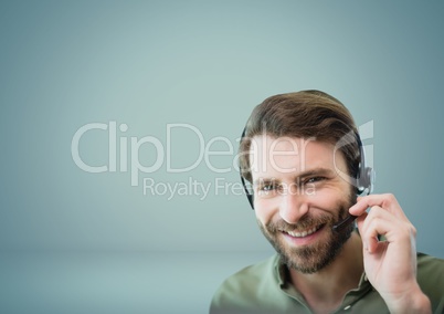 Customer care service man with blue background