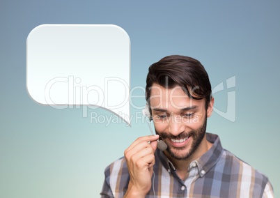 Customer care service man with chat bubble
