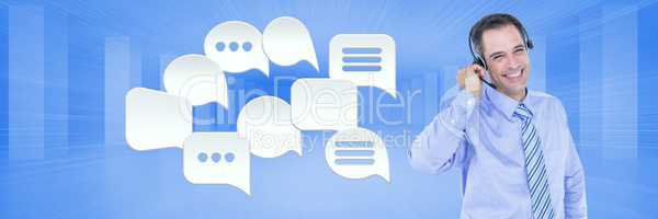 Customer care service man with Chat bubbles