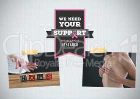 Support cancer research text and Breast Cancer Awareness Photo Collage