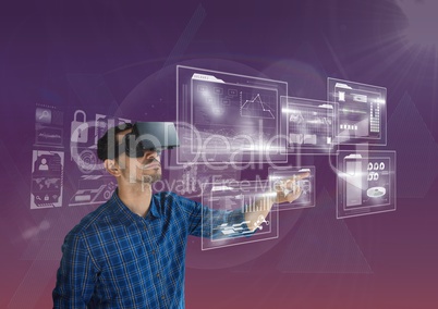 man with vr headset using interface