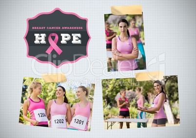 Hope text and Breast Cancer Awareness Photo Collage and marathon run