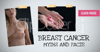 Learn more button with Myths and facts text on Breast Cancer Awareness Photo Collage