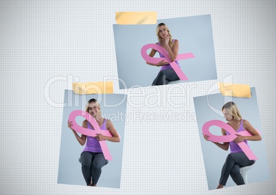 Breast Cancer Awareness Photo Collage with woman holding ribbon