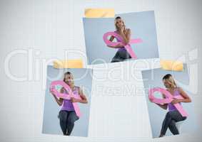 Breast Cancer Awareness Photo Collage with woman holding ribbon