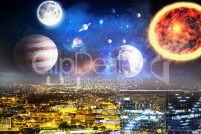 Composite image of composite image of solar system against white background