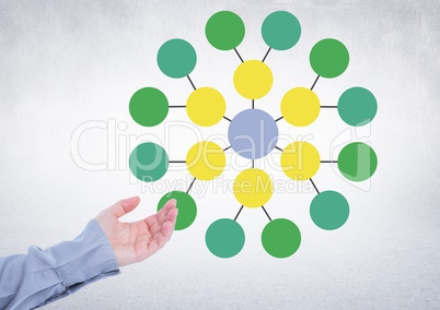 Hand and Colorful mind map over bright background