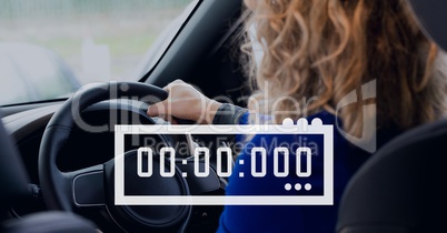 Clock icon against woman in the car
