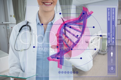 Doctor woman interacting with DNA interface