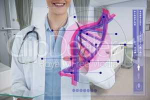 Doctor woman interacting with DNA interface