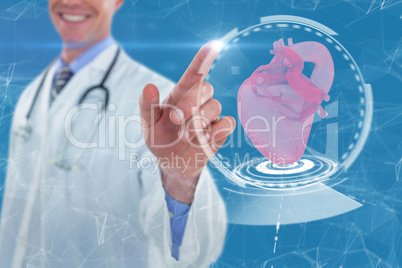 Composite image of midsection of doctor touching digital screen