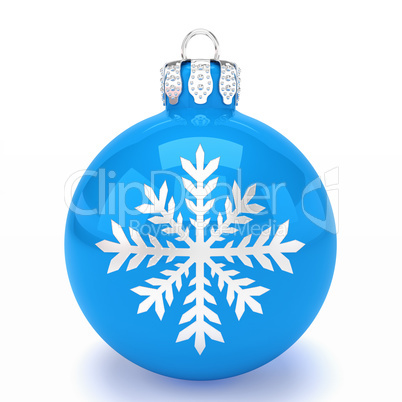 3d render - blue christmas bauble over white background