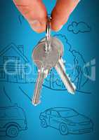 Hand Holding key with home drawing in front of vignette