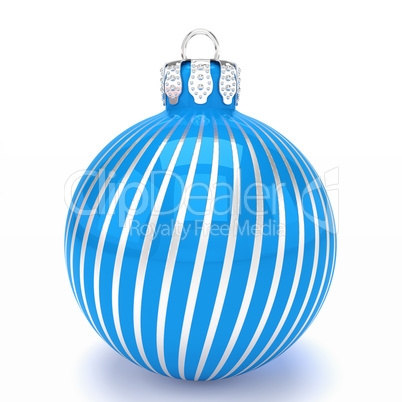 3d render - blue christmas bauble over white background