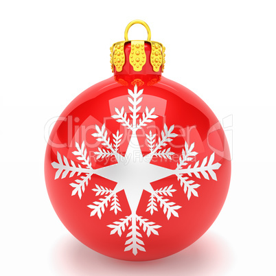 3d render - red christmas bauble over white background
