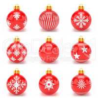 3d render - set of red christmas bauble over white background