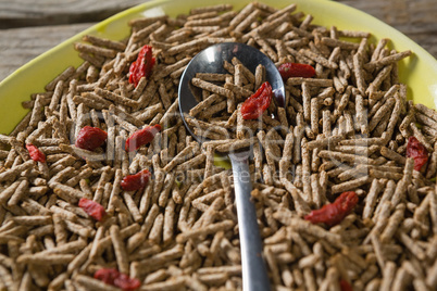 Cereal bran sticks with spoon in plate