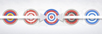 Row of five Targets with arrows