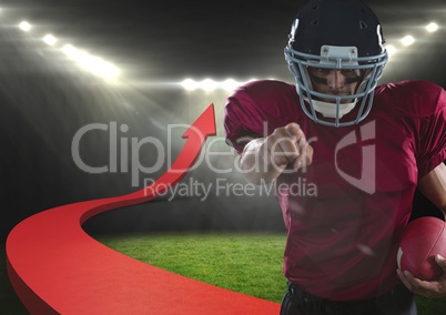 american football  player on arrow pointing