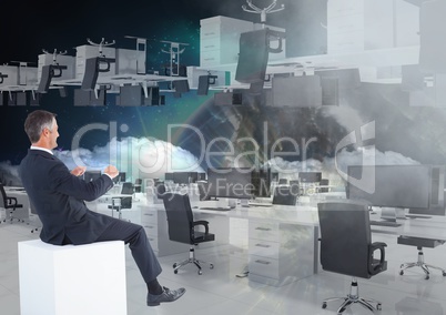 businessman sitting in  office in space