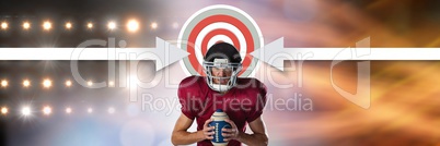 American football player with stadium transition and arrows pointing to target