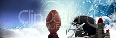 American football helmet ball and gear with technology transition