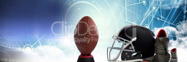 American football helmet ball and gear with technology transition