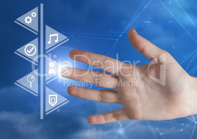 Hand touching icons interface of internet of things