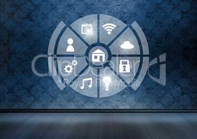 Icons interface of Internet Of Things over blue room background