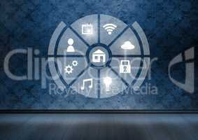 Icons interface of Internet Of Things over blue room background