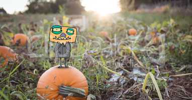 Monster cartoon standing on halloween pumpkin