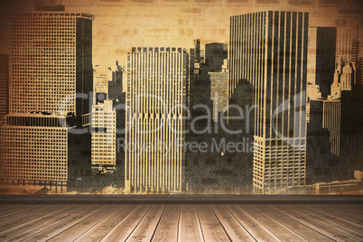 Composite image of graphic image of buildings in city