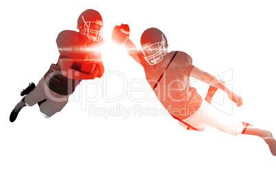 Composite image of american football player scoring a touchdown