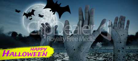 Composite image of digital image of happy halloween text