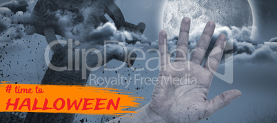 Composite image of graphic image of time to halloween text