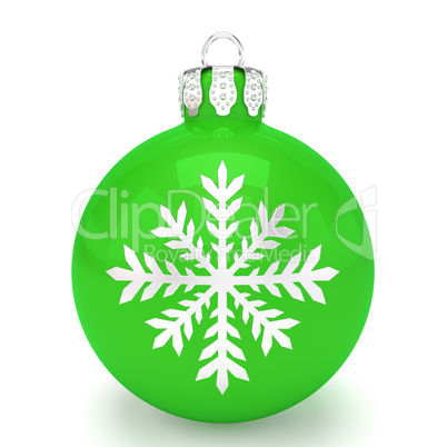 3d render - green christmas bauble over white background