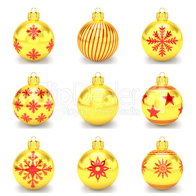 3d render - golden of red christmas bauble over white background