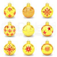 3d render - golden of red christmas bauble over white background