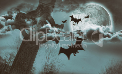 Composite image of digital image of silhouette bat