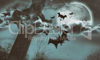 Composite image of digital image of silhouette bat