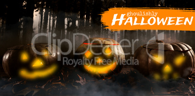 Composite image of graphic image of ghoulishly halloween text