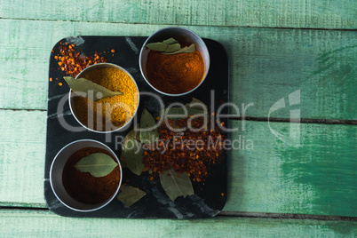 Various type spices on bowl