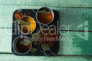 Various type spices on bowl