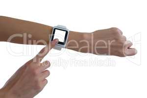 Womans hand using smart watch