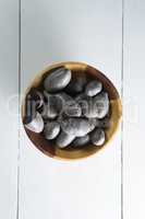 Overhead view of sweet potatoes in bowl on table