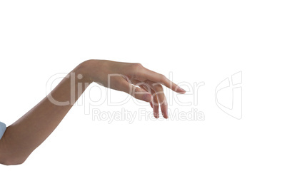 Womans hand using invisible screen