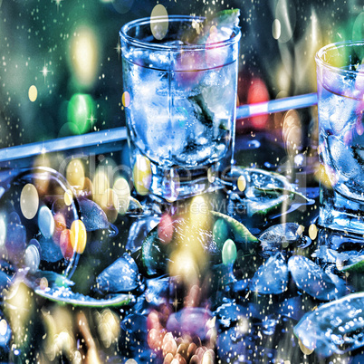 New Year, Christmas. Closeup vodka