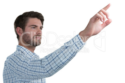 Man pretending to touch an invisible screen